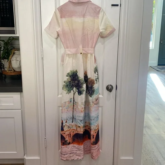 House of Maguie Tropical Mode Palm Print Utility Pockets Flared TrousersJumpsuit - Picture 3 of 17